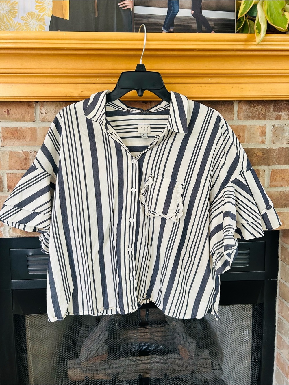 a new day Black and White Striped Button-Front Blouse